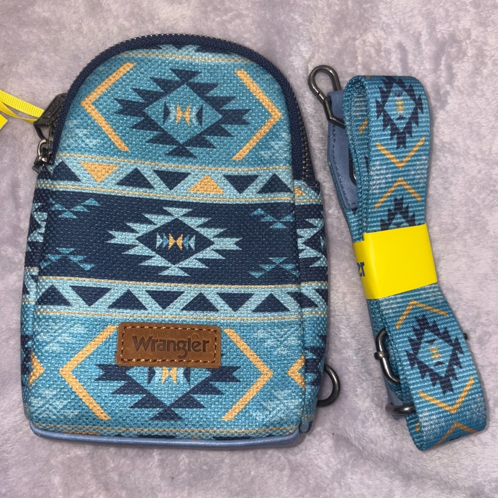 Wrangler Blue and Tan Patterned Crossbody Bag